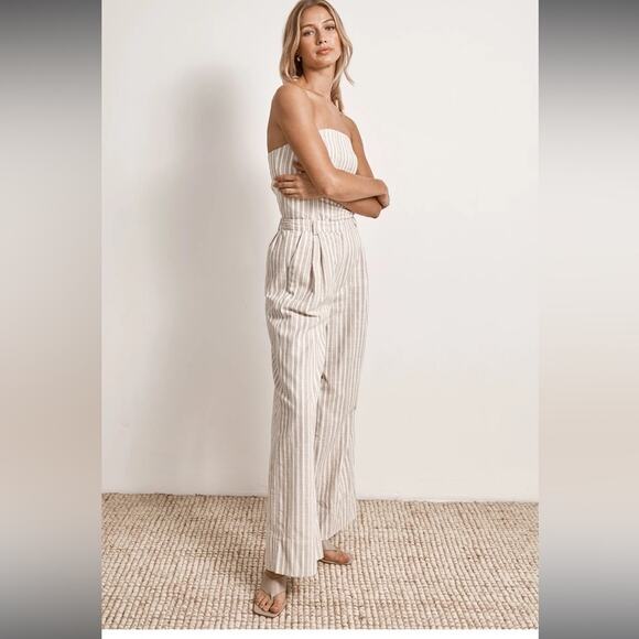 mon renn illusion white & tan stripe wide leg linen trouser pants size small NEW - Picture 10 of 12